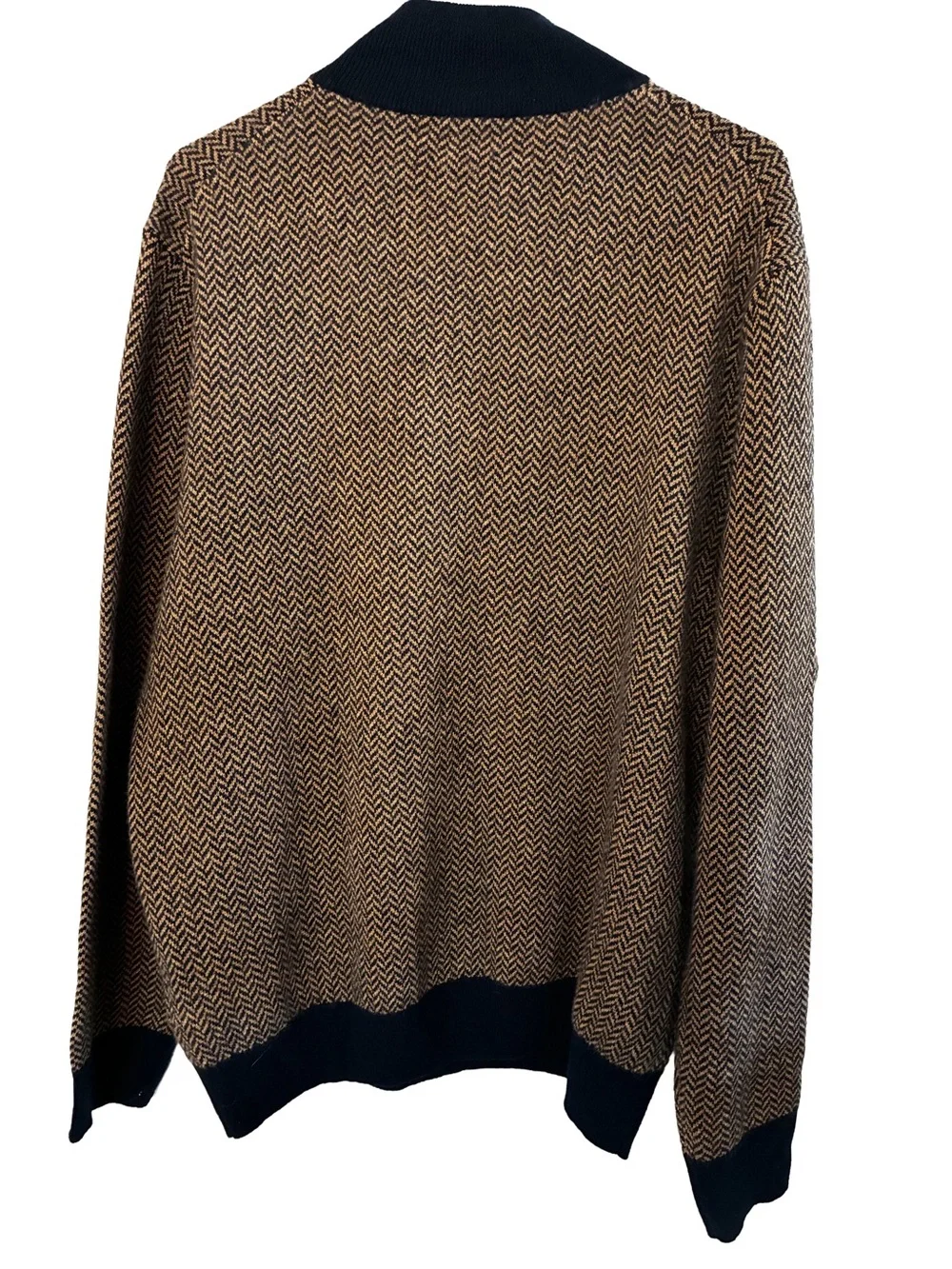 J.Crew Men’s 100% Cashmere 1/4 Zip Sweater • L • Navy Brown Herringbone